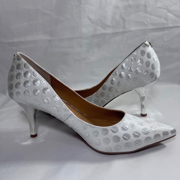 New J.Renee Women Kanan Silver Polka Dot Fabric Heels Pumps Dress Shoes Size 10M - Picture 11 of 14